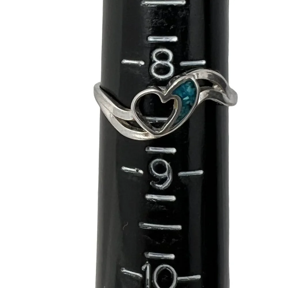 Womens Heart Ring Blue Stone‎ Silver Tone Fashion Size 8 1/2